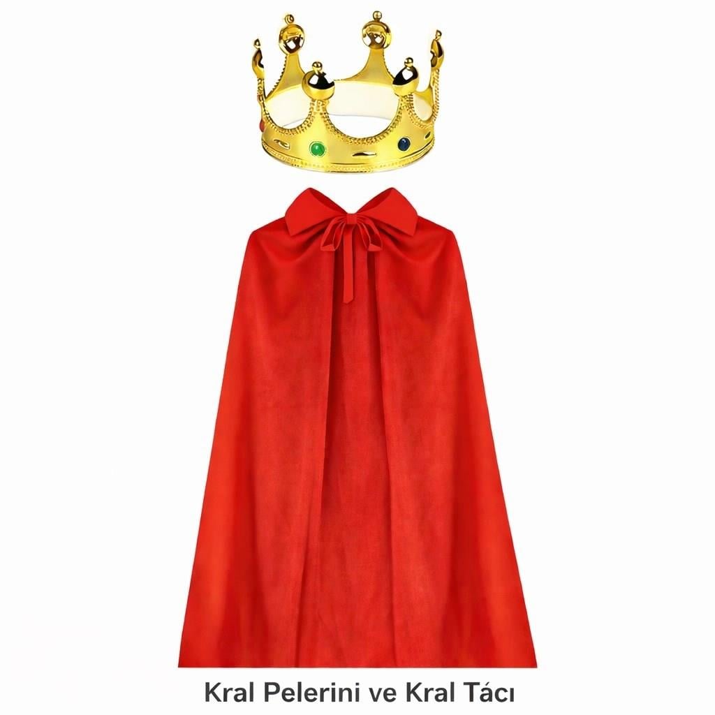 Mey İthalat® 90 cm Kral Pelerini ve Altın Kral Tacı Seti