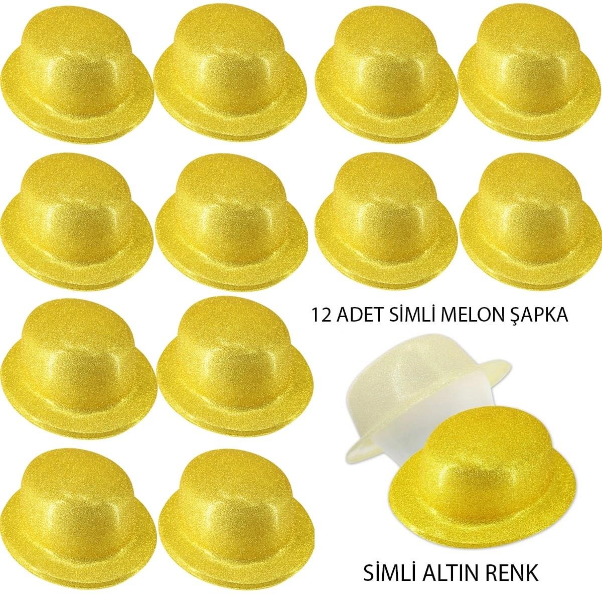 Mey İthalat® Altın Renk Simli Melon Yuvarlak Parti Şapkası 12 Adet