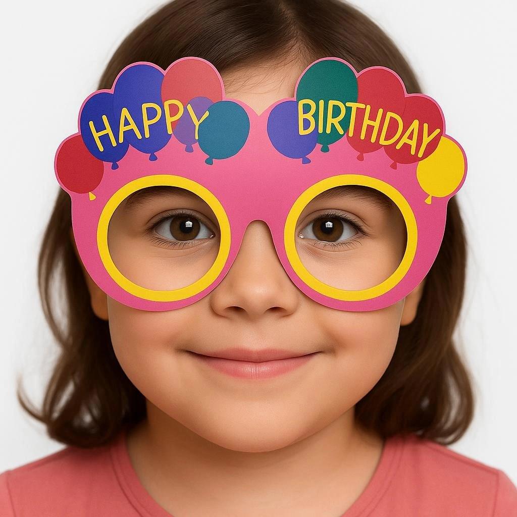Mey İthalat® Balon Desenli Karton Doğum Günü Gözlükleri 6 Adet Pembe Renk