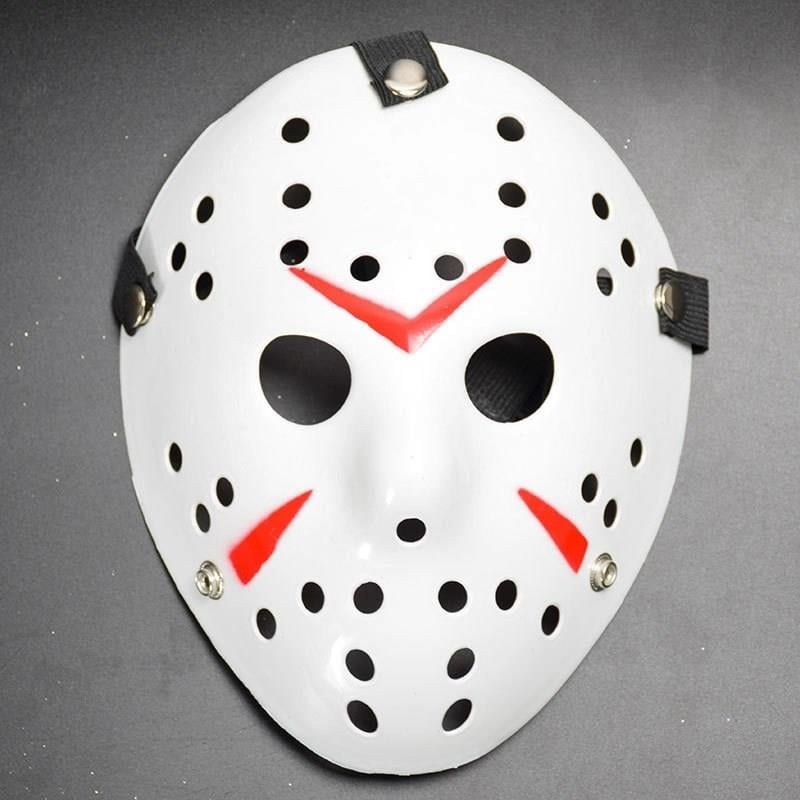 Mey İthalat® Beyaz Renk Kırmızı Çizgili Tam Yüz Hokey Jason Maskesi Hannibal Maskesi