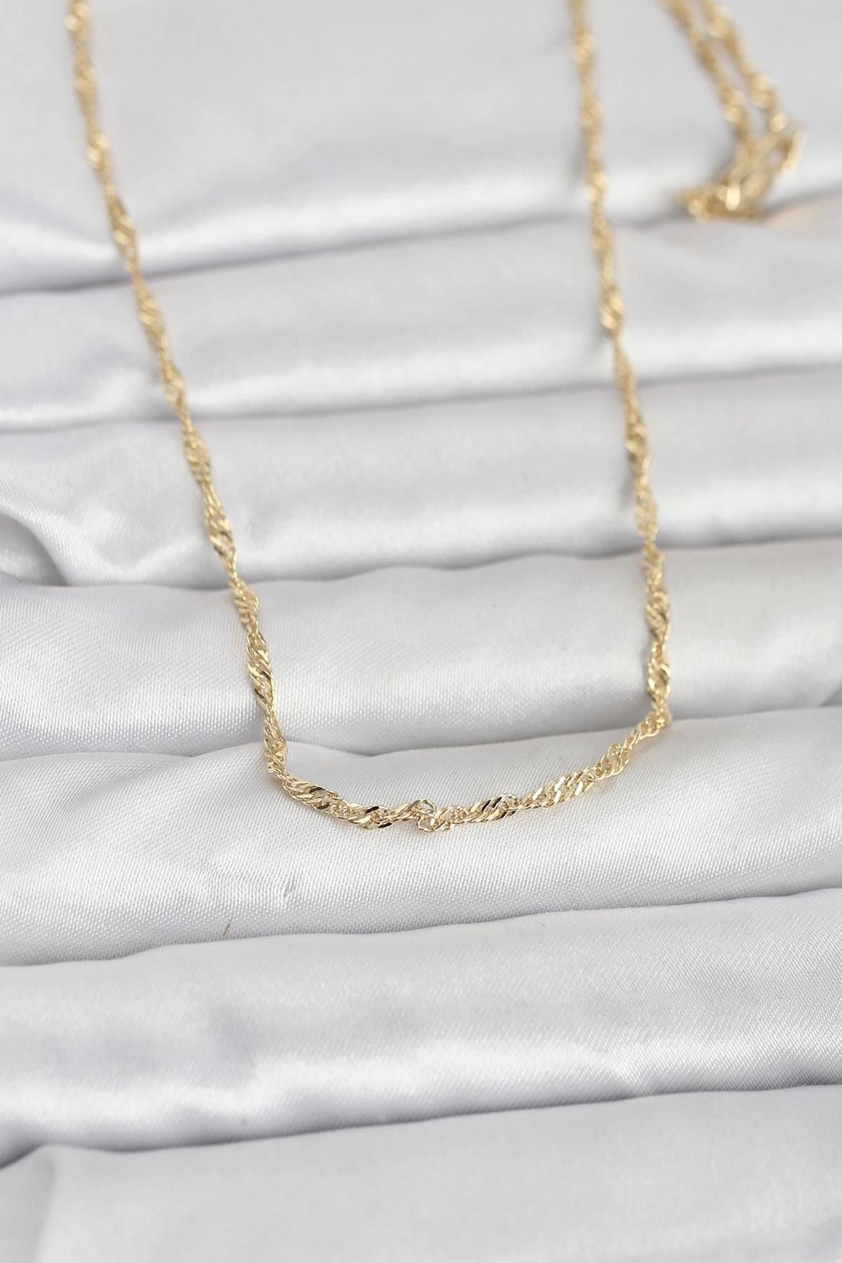 Mey İthalat® CM 14K Gold Renk Burgu Zincirli 60 cm Kadın Kolye