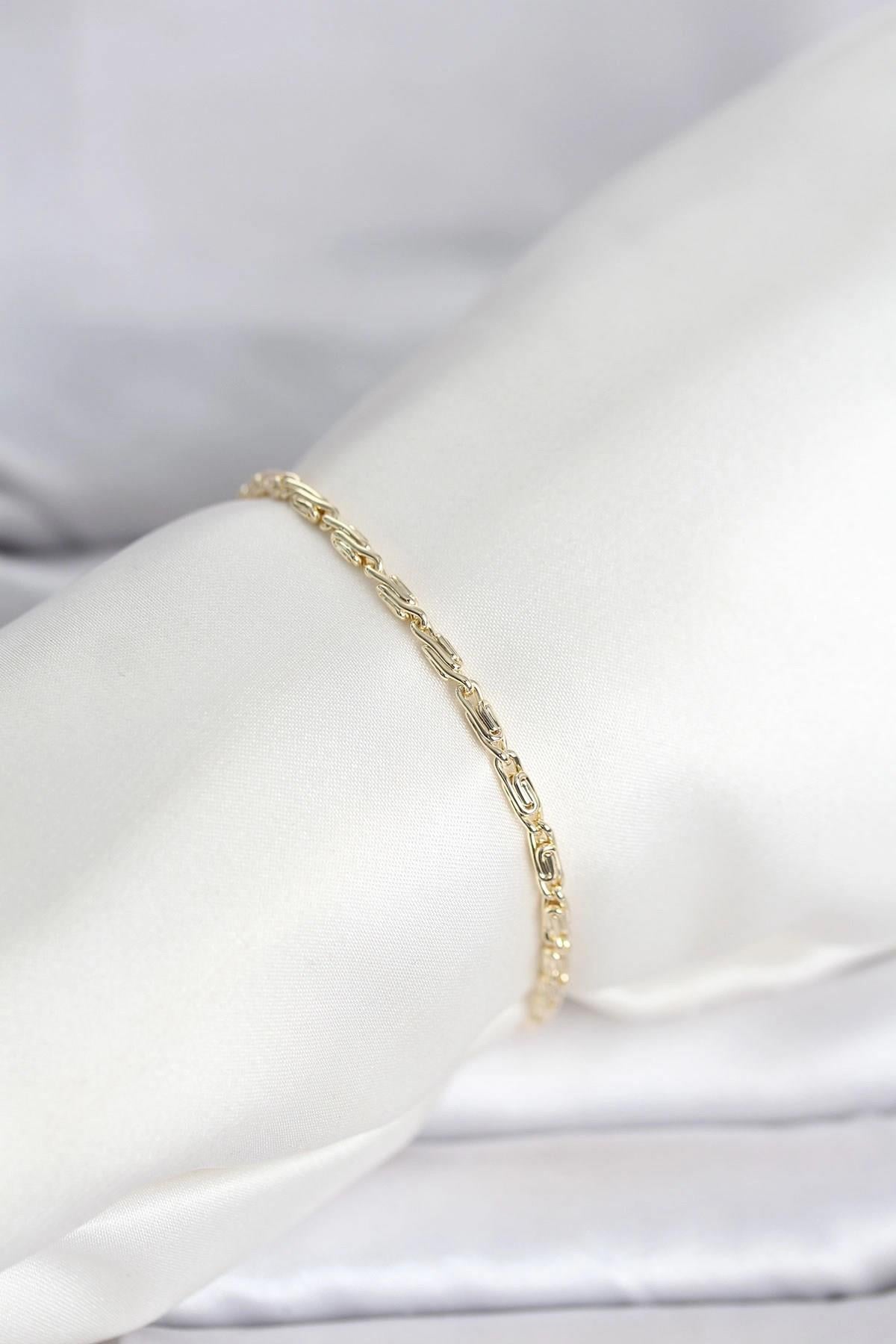 Mey İthalat® CM 14K Gold Renk Burgu Zincirli Model Kadın Bileklik