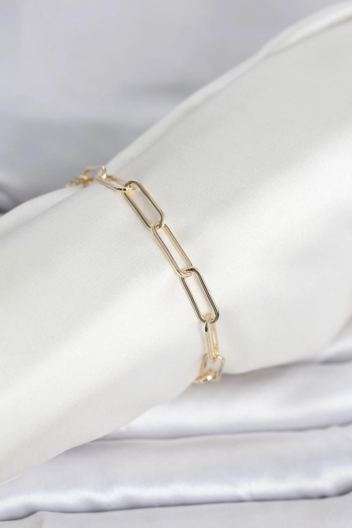 Mey İthalat® CM 14K Gold Renk Kalın Ataç Zincir Model Kadın Bileklik
