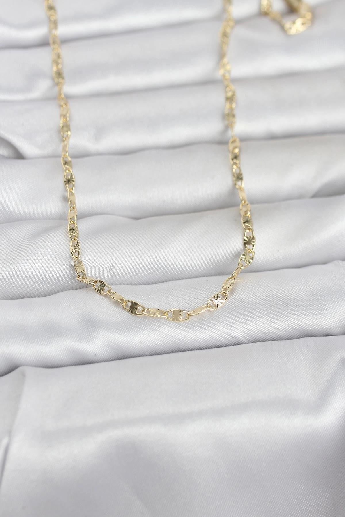 Mey İthalat® CM 14K Gold Renk Lazerli Gemici Zincir Model 60 cm Kadın Kolye