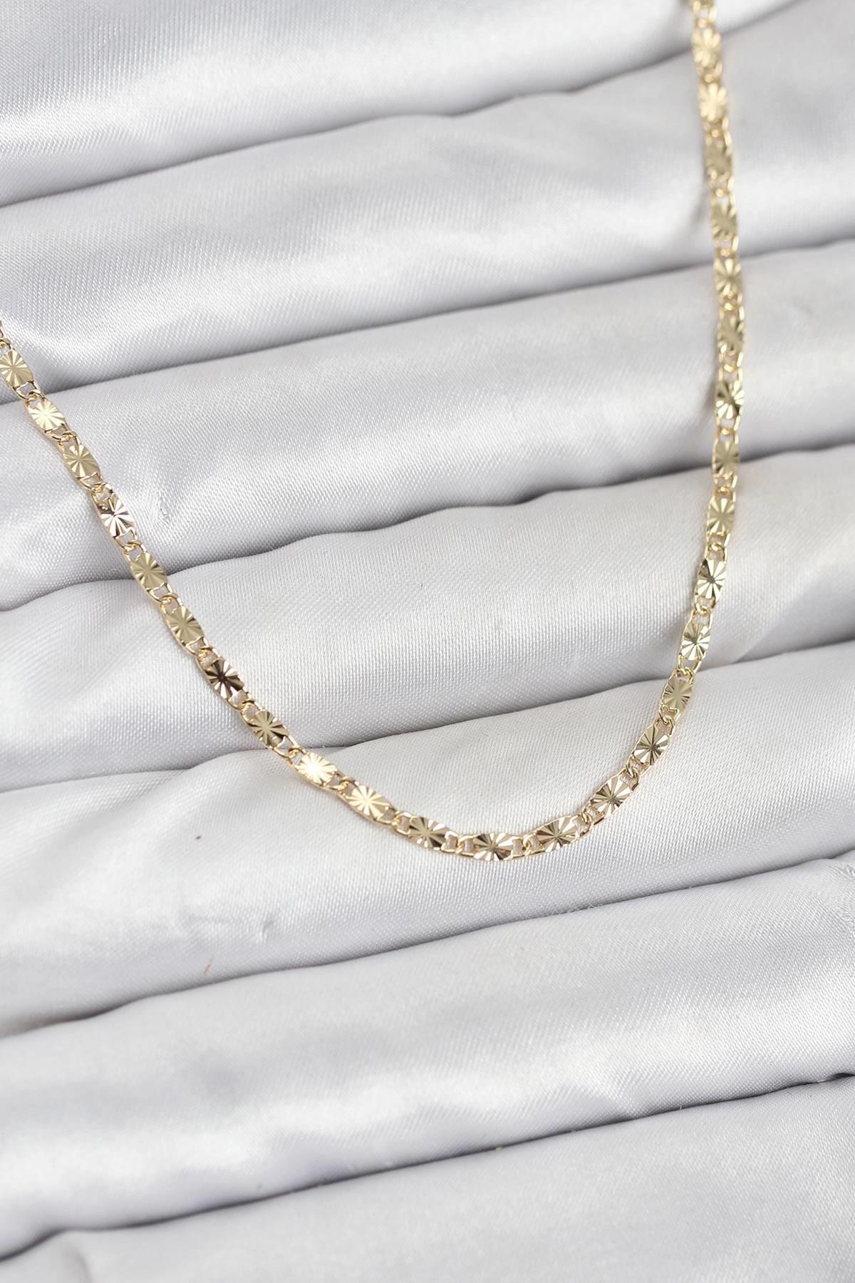 Mey İthalat® CM 14K Gold Renk Lazerli Zincir Model Kadın Kolye