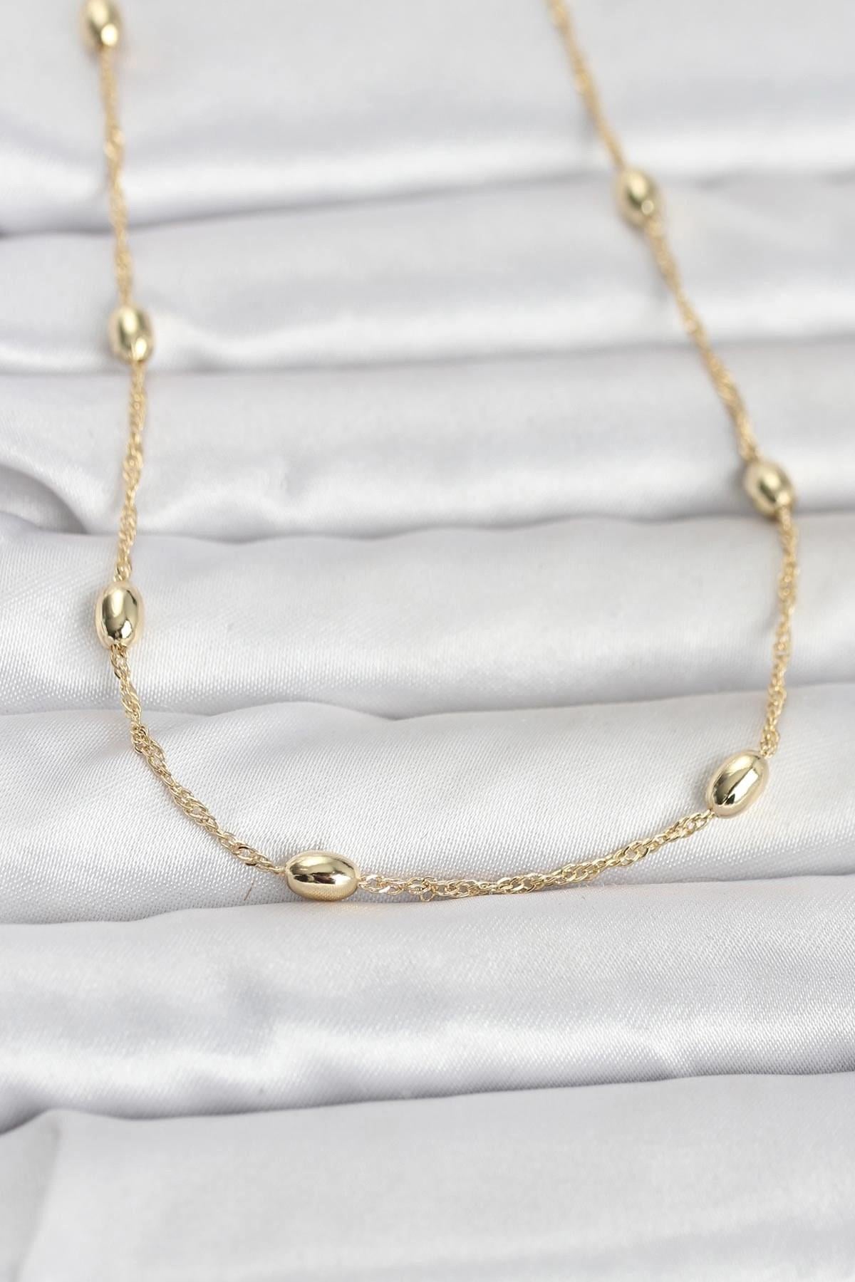 Mey İthalat® CM 14K Gold Renk Topçuklu Burgu Zincir Model 60 cm Kadın Kolye