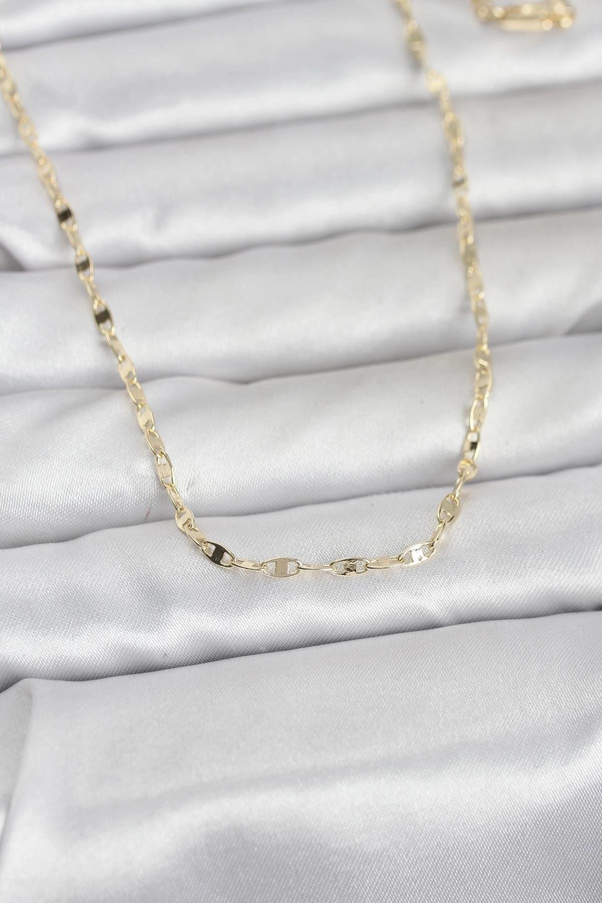 Mey İthalat® CM 14K Gold Renk Yassı Gemici Zincir Model 60 cm Kadın Kolye
