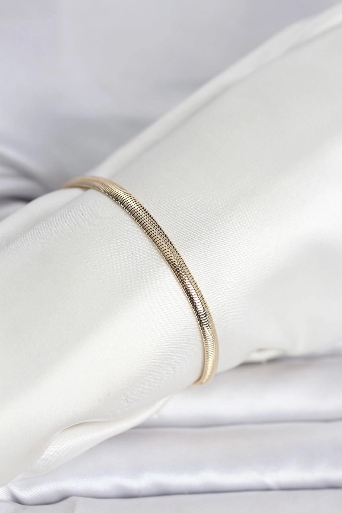 Mey İthalat® CM 14K Gold Renk Yassı Yılan Zincir Model Kadın Bileklik