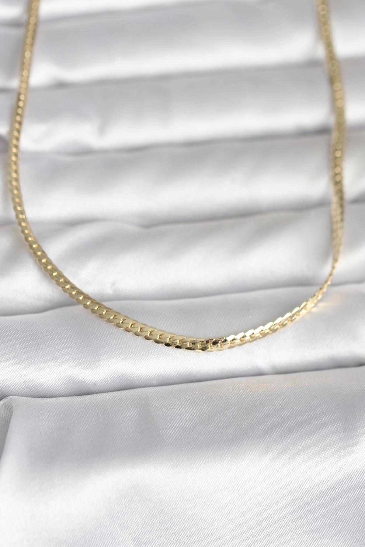 Mey İthalat® CM 14K Gold Renk Yassı Zincir Model 45 cm Kadın Kolye