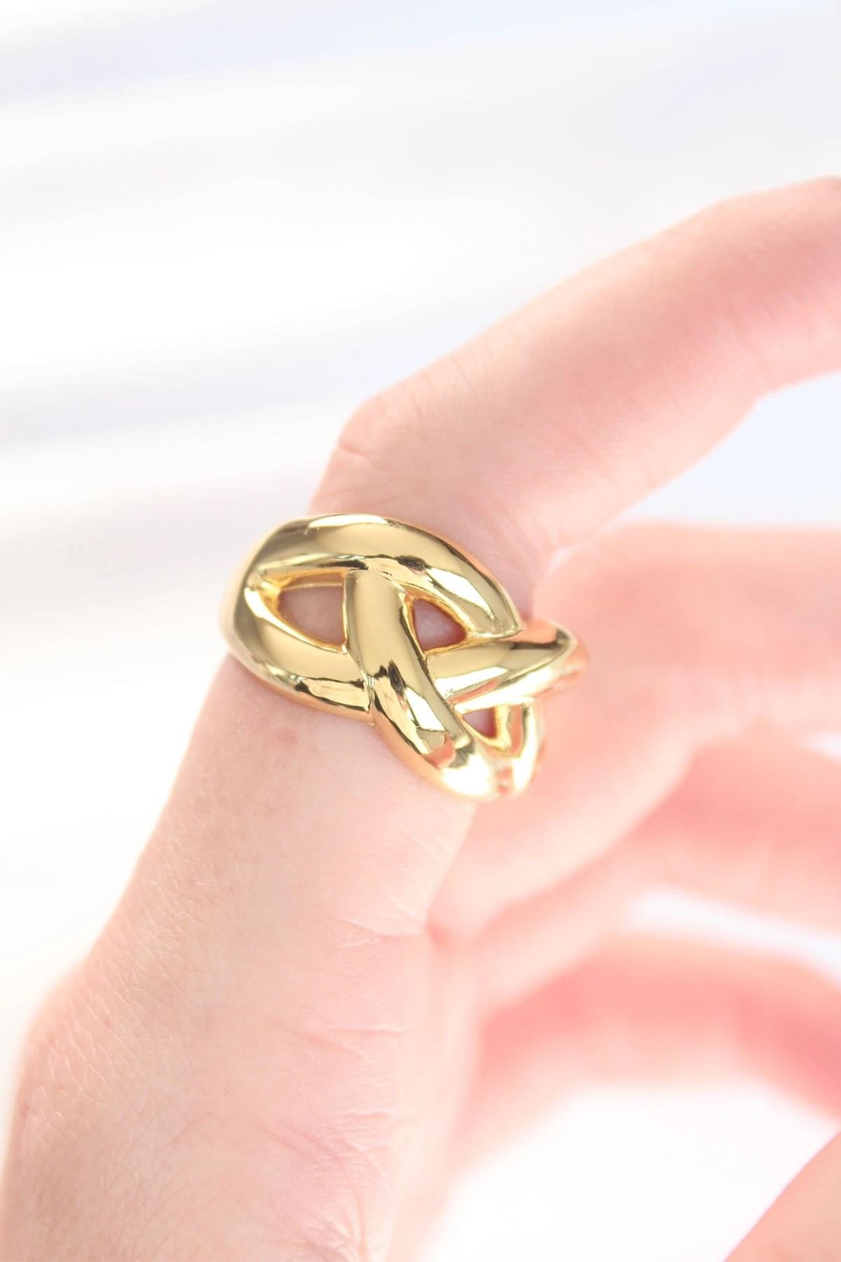 Mey İthalat® Düğüm Model Gold Renk Ayarlanabilir Yüzük