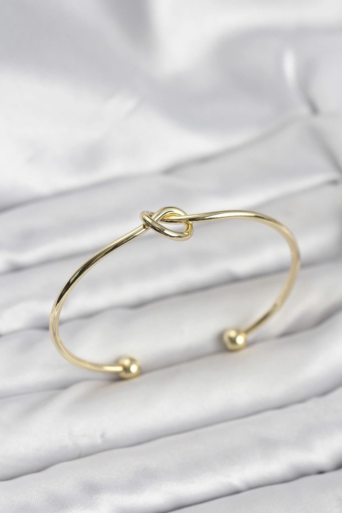 Mey İthalat® Düğüm Model Pirinç Gold Renk Kadın Bileklik