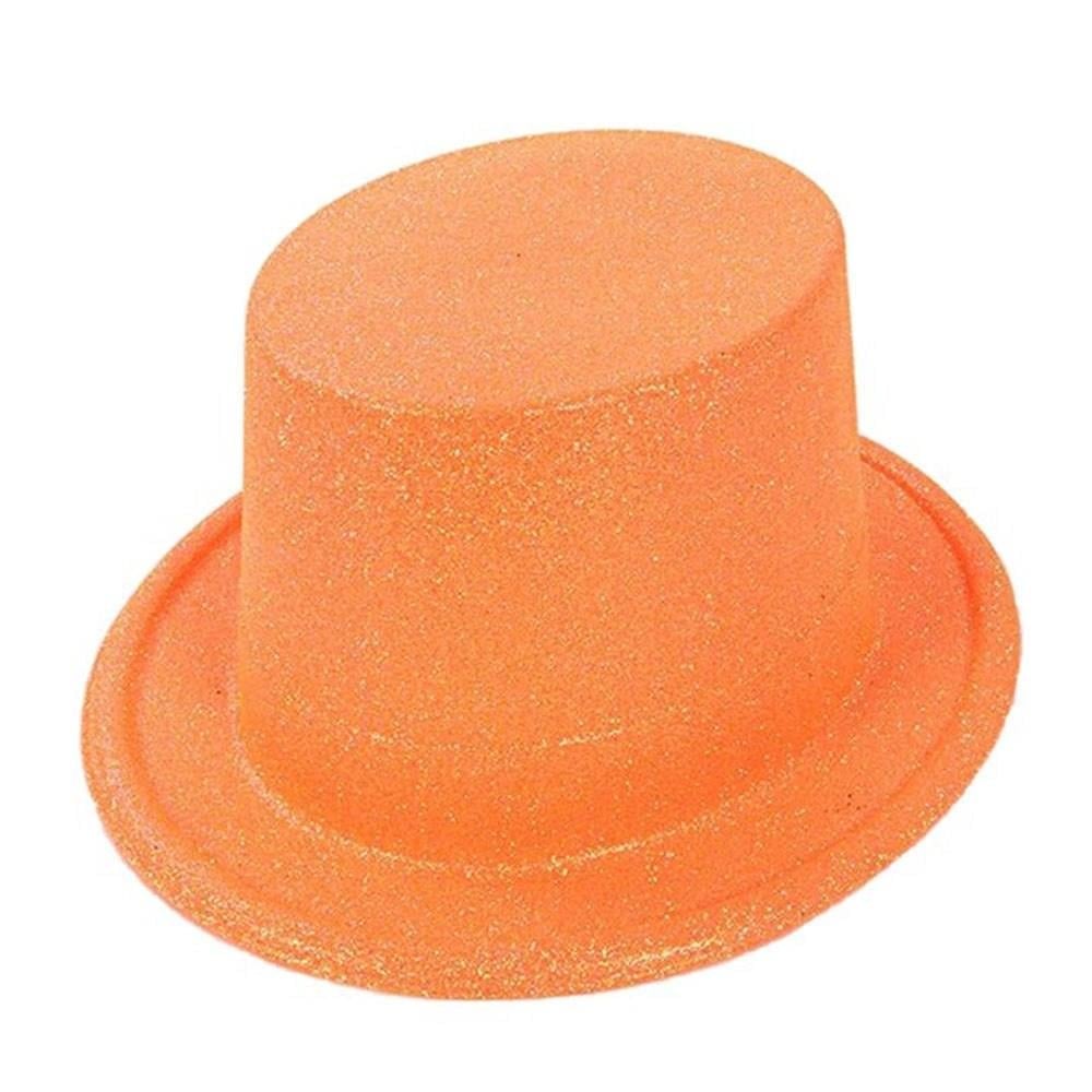Mey İthalat® Floresan Turuncu Renk Simli Uzun Fötr Melon Şapka 12 cm