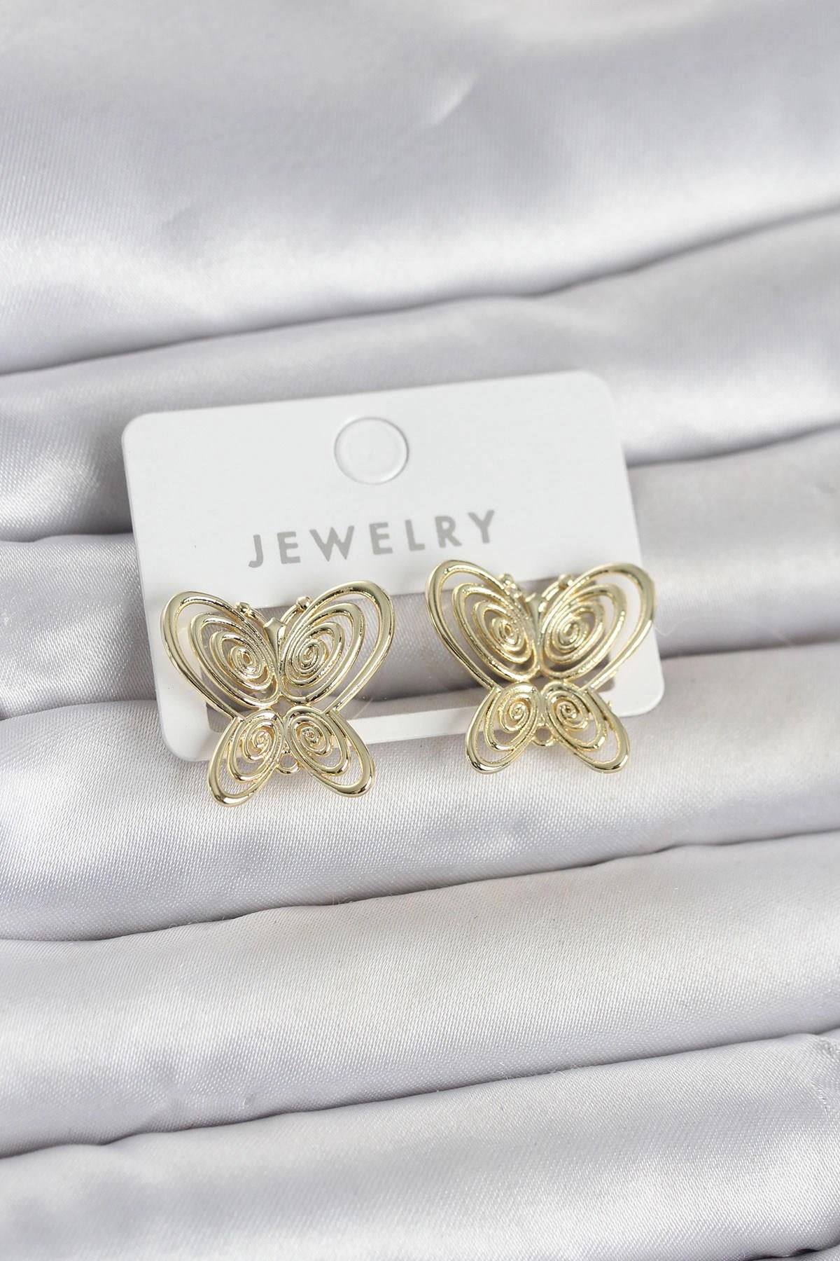 Mey İthalat® Füsun Küpesi Model Gold Renk Kelebek Model Pirinç Kadın Küpe