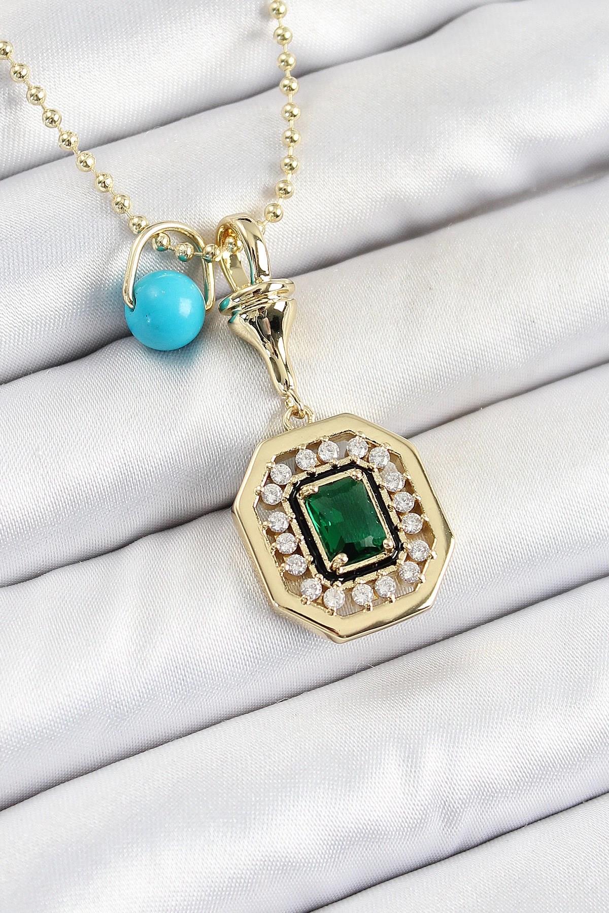 Mey İthalat® Gold Renk Pirinç Zirkon Taşlı Kadın Serenay Kolyesi