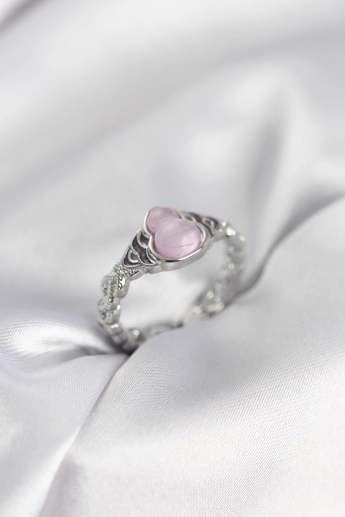 Mey İthalat® Gümüş Renk Pembe Damla Model Kadın Yüzük