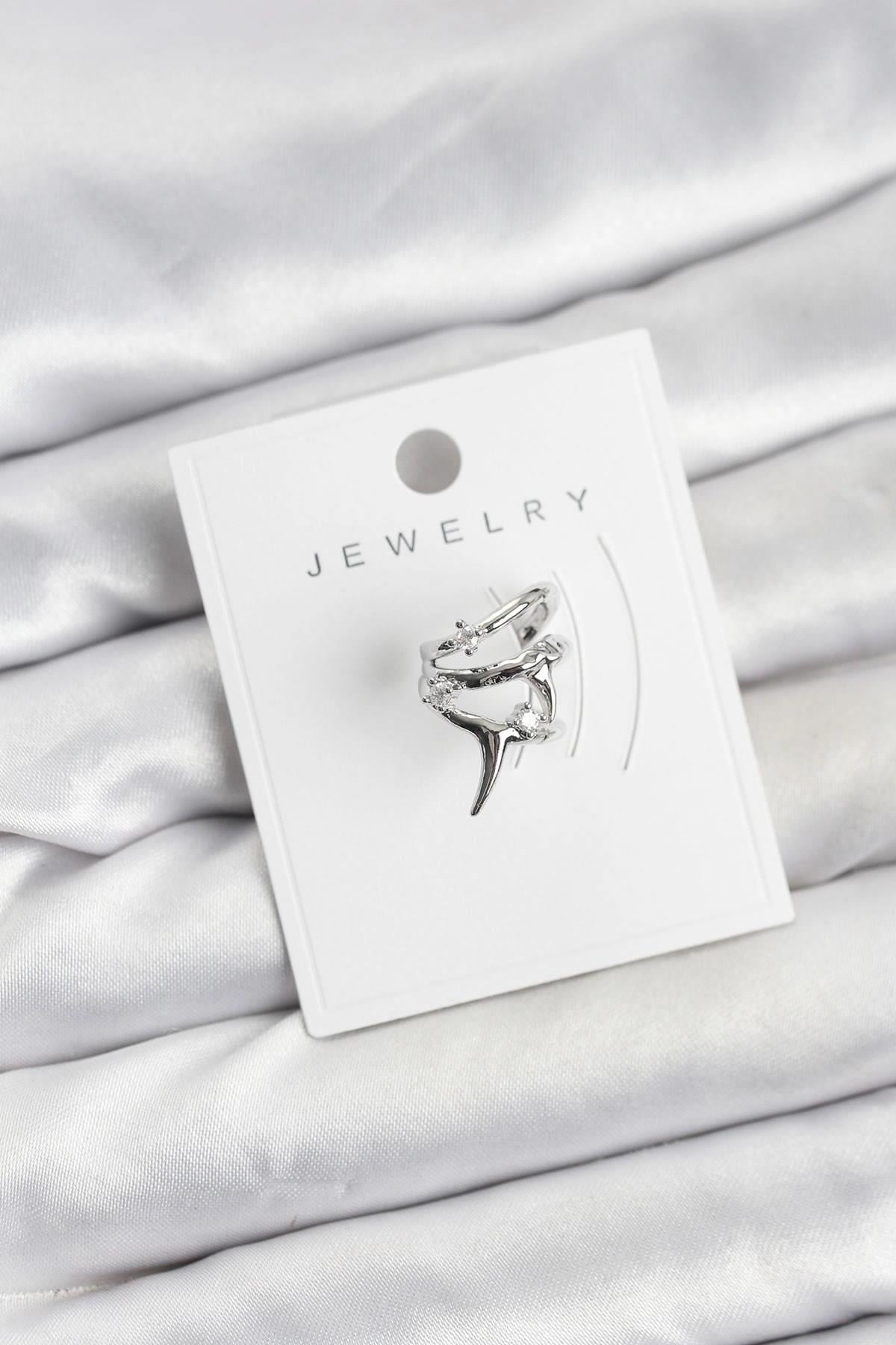 Mey İthalat® Gümüş Renk Pirinç Diken Model Kıkırdak Earcuff Küpe