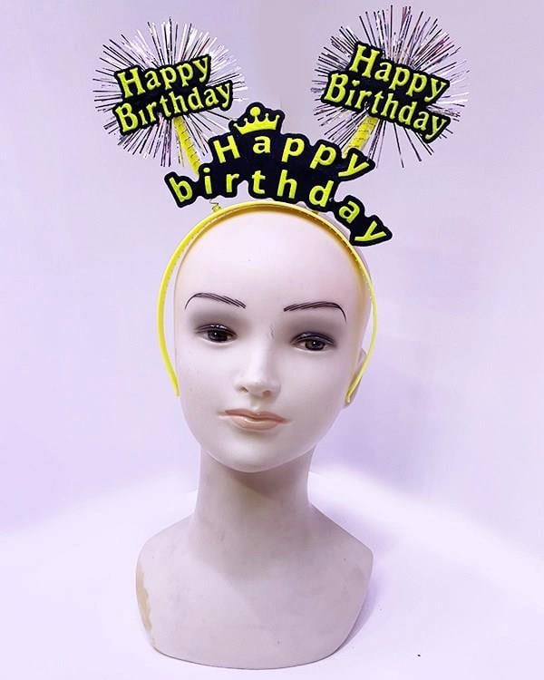 Mey İthalat® Happy Birthday Püsküllü Neon Sarı Renk Doğum Günü Tacı 22x19 cm