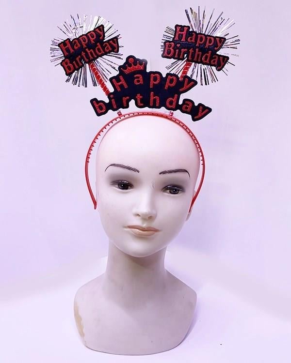 Mey İthalat® Happy Birthday Yazılı Püsküllü Neon Kırmızı Renk Doğum Günü Tacı 22x19 cm