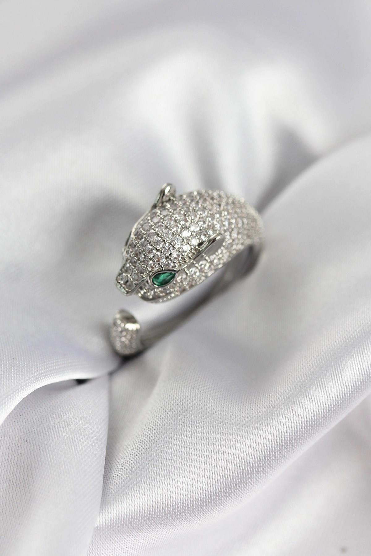 Mey İthalat® Jaguar Model Gümüş Renk Zirkon Taşlı Kadın Yüzük