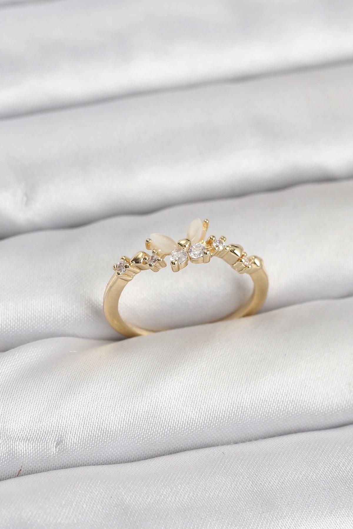 Mey İthalat® Kelebek Model Gold Renk Pirinç Kadın Yüzük