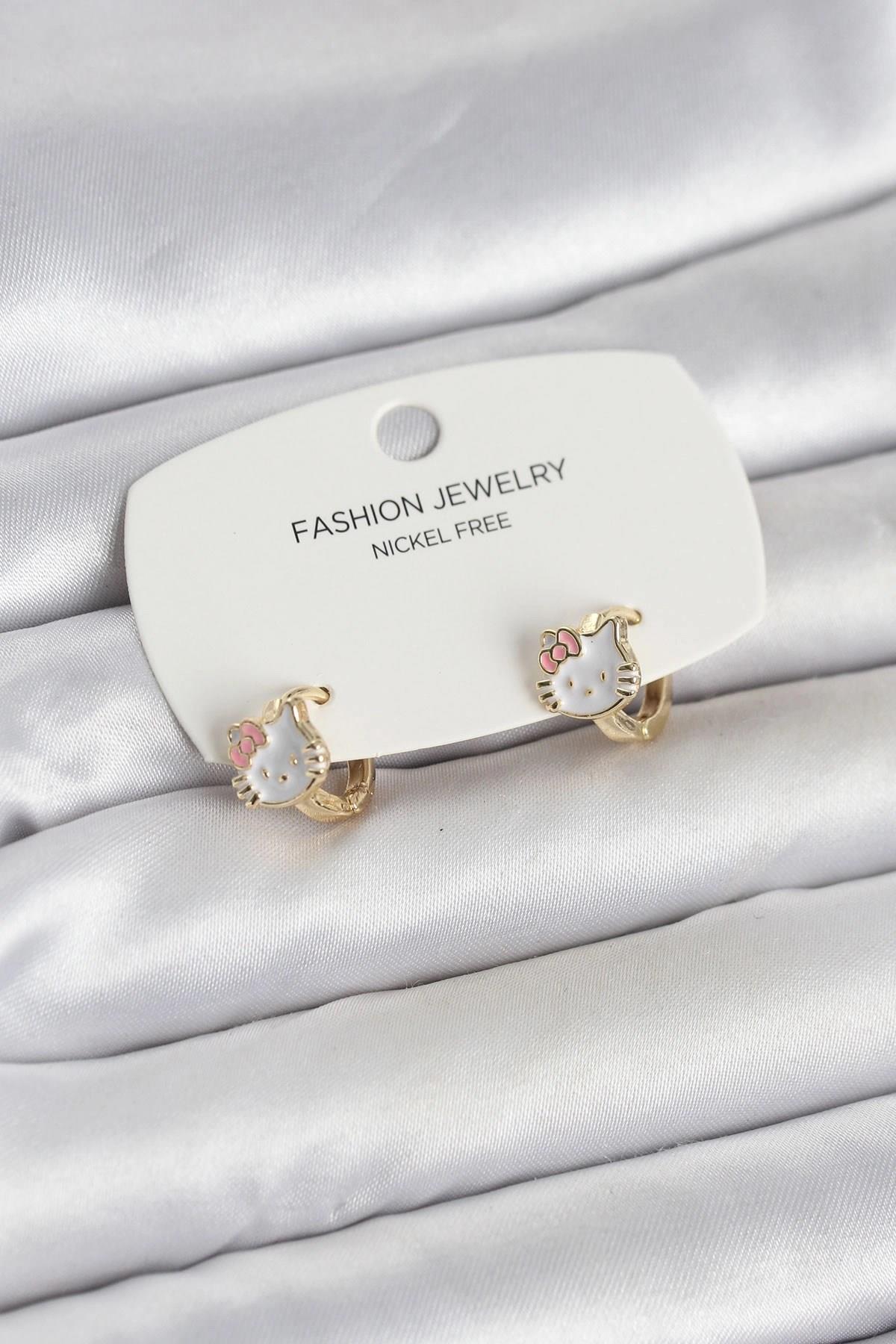 Mey İthalat® Kitty Model Gold Renk Pirinç Çocuk Küpe