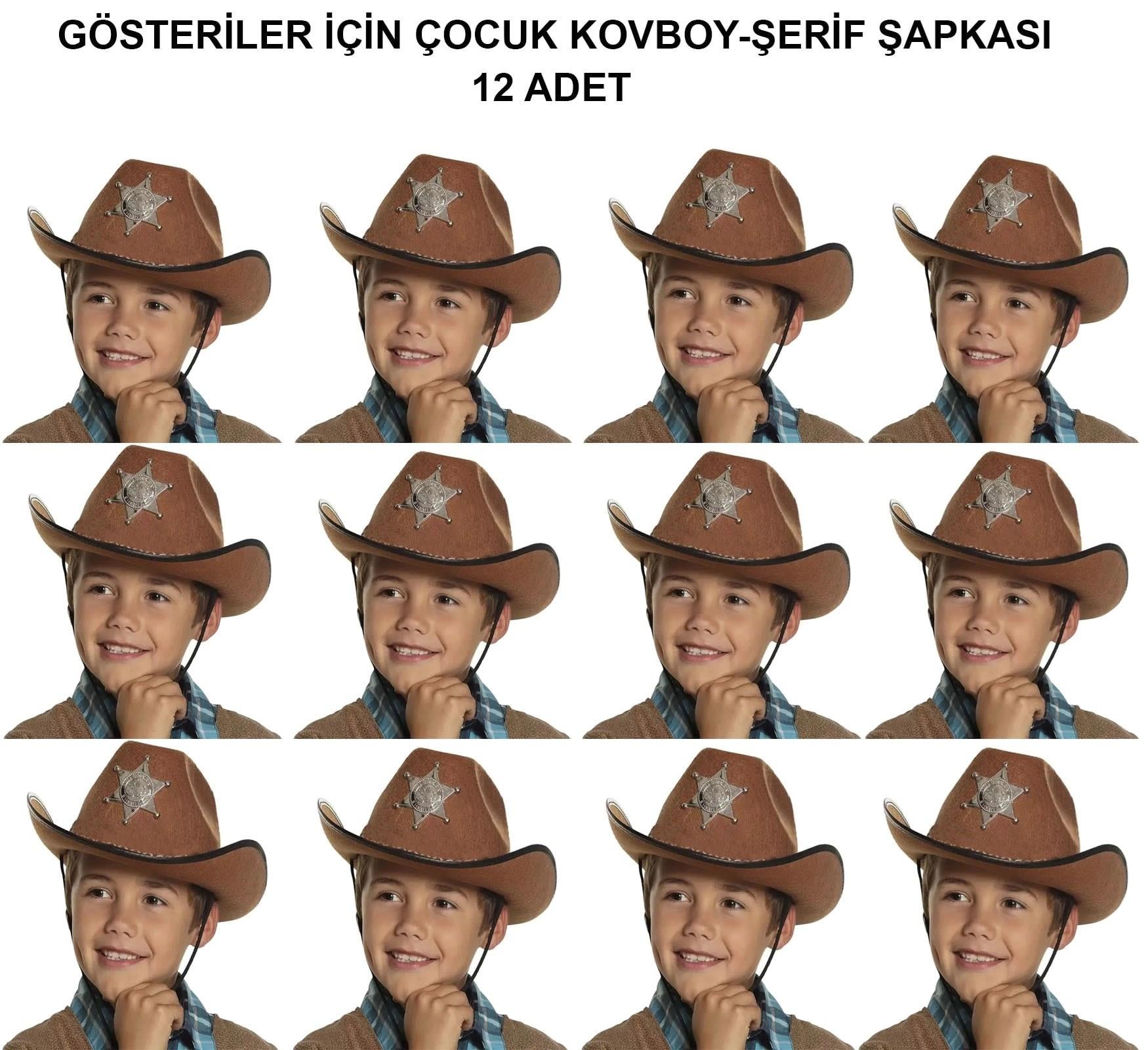 Mey İthalat® Kovboy Şerif Şapkası Kahve 12 Adet - Kostüm, Parti ve Gösteri Şapkası