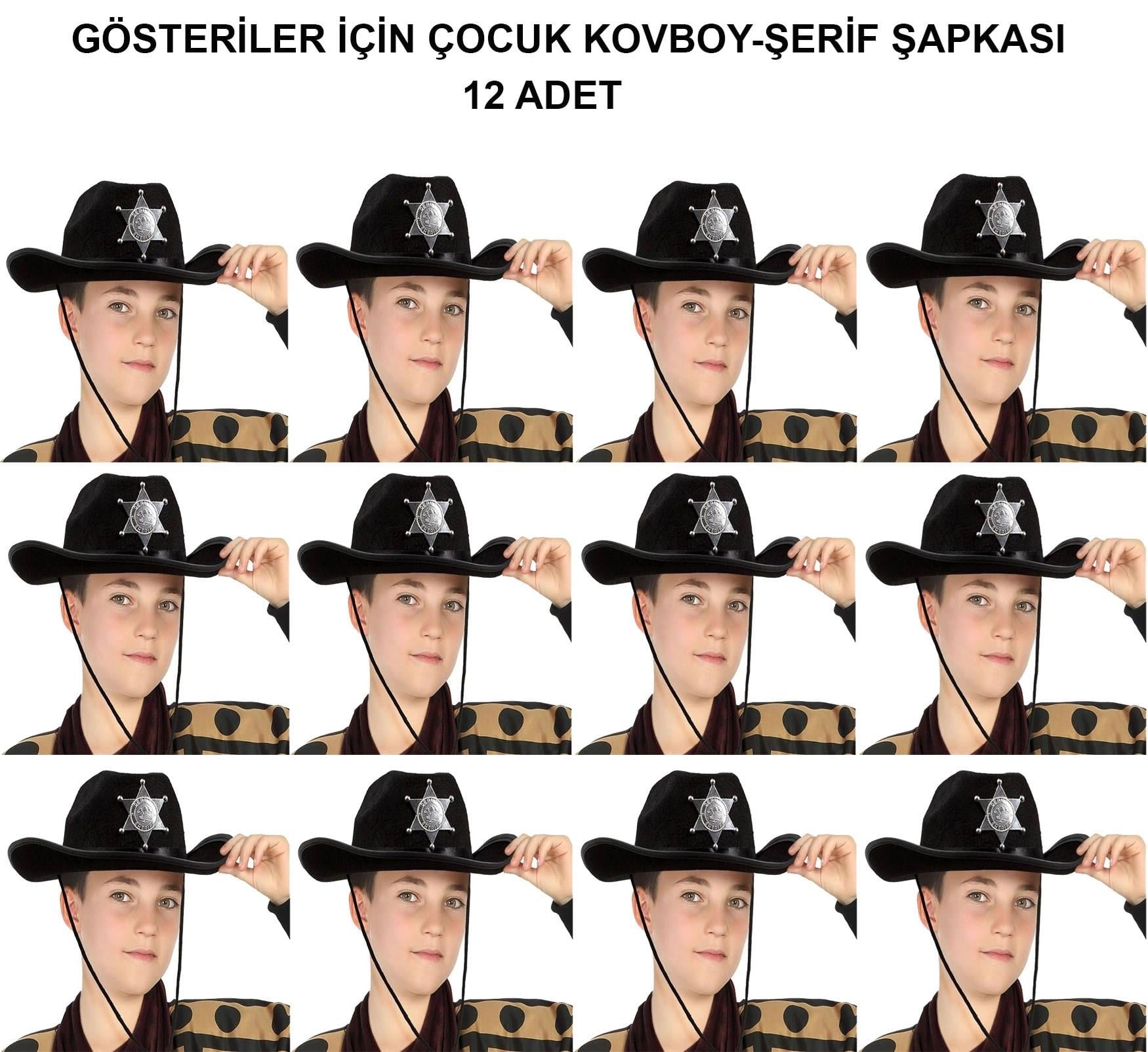 Mey İthalat® Kovboy Şerif Şapkası Siyah 12 Adet - Kostüm, Parti ve Gösteri Şapkası