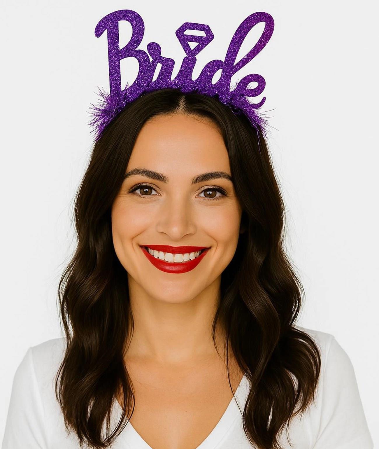 Mey İthalat® Mor Renk Bekarlığa Veda İtalik Yazı Alyanslı Bride Taç