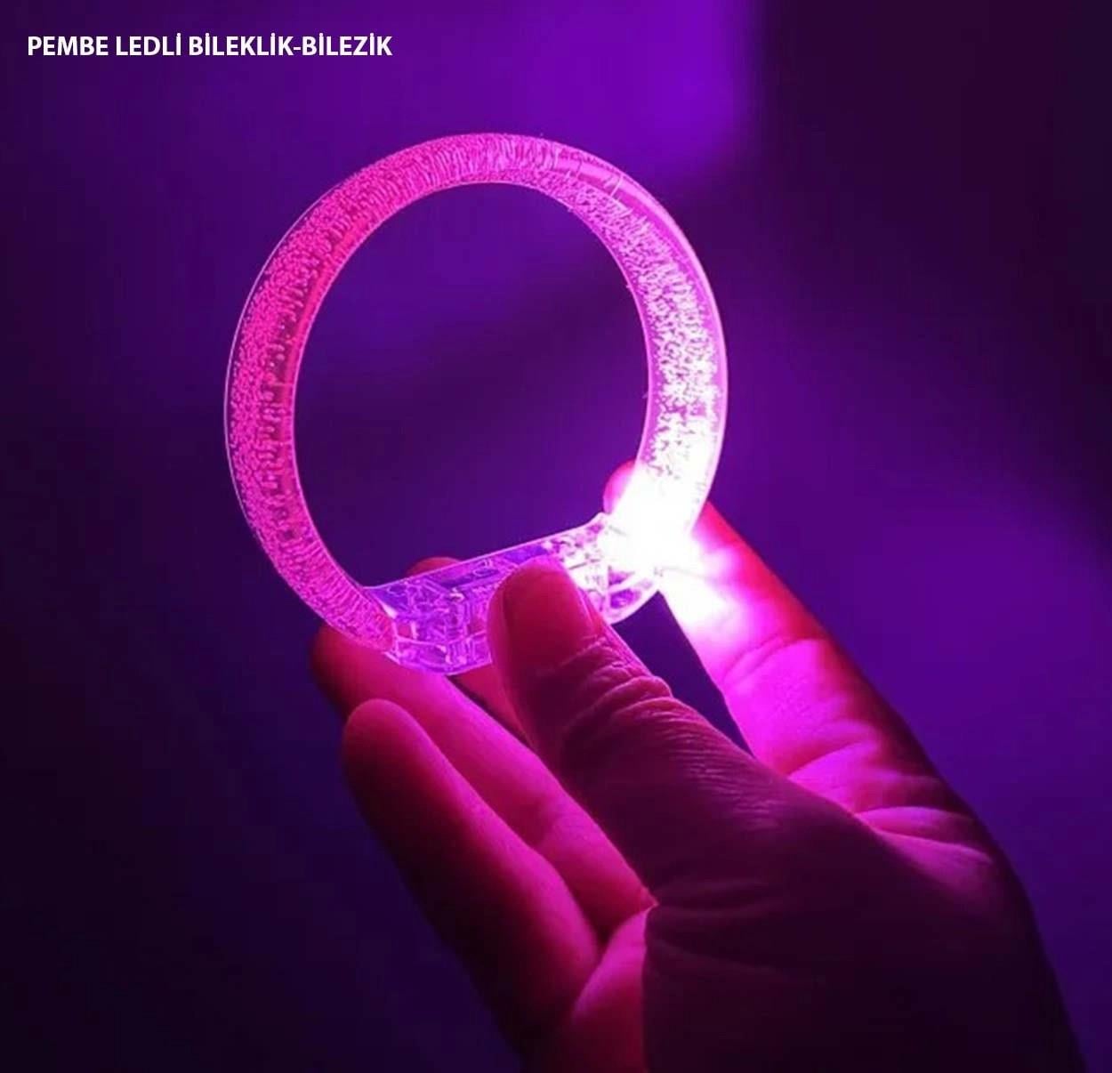 Mey İthalat® Pembe Led Işıklı Baskı Yapılabilen Pilli Bileklik Bilezik 1,5 cm Genişlik
