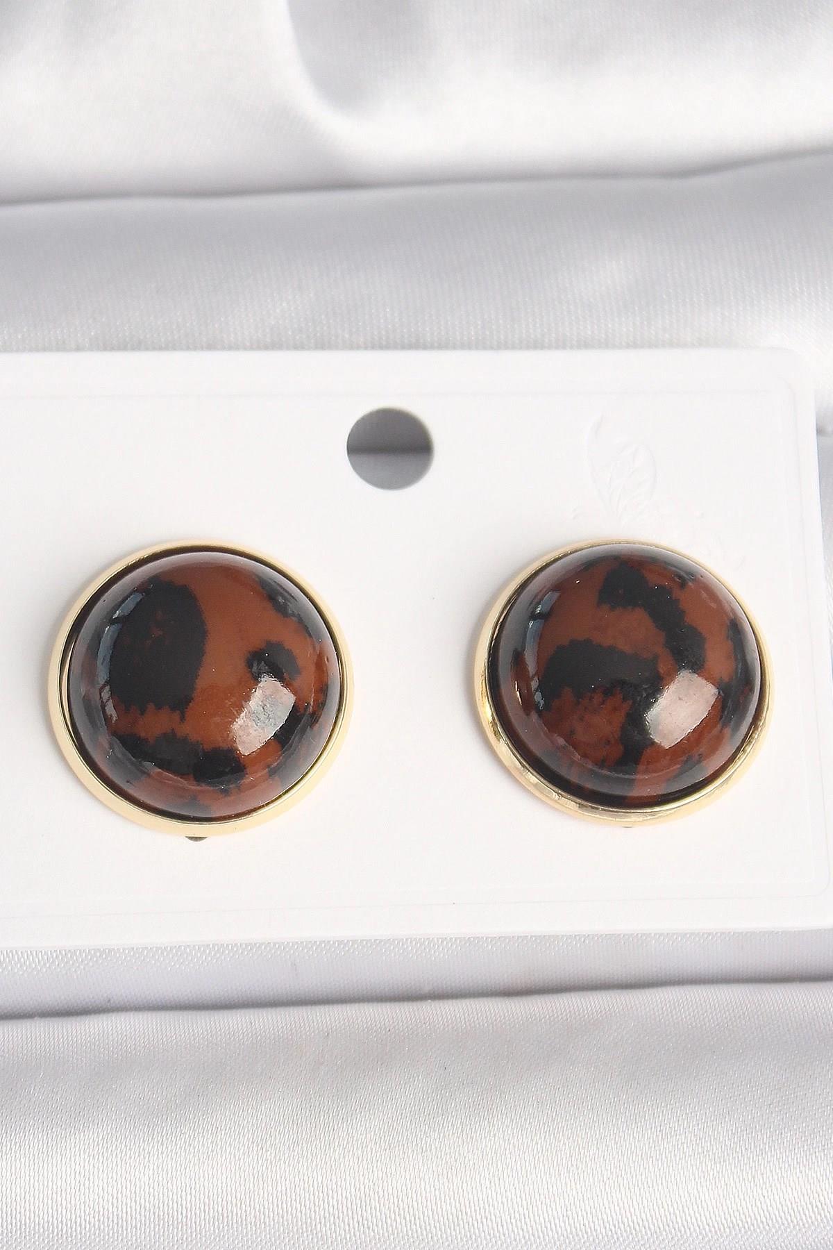 Mey İthalat® Pirinç Gold Renk 3D Daire Leopar Model Kadın Küpe