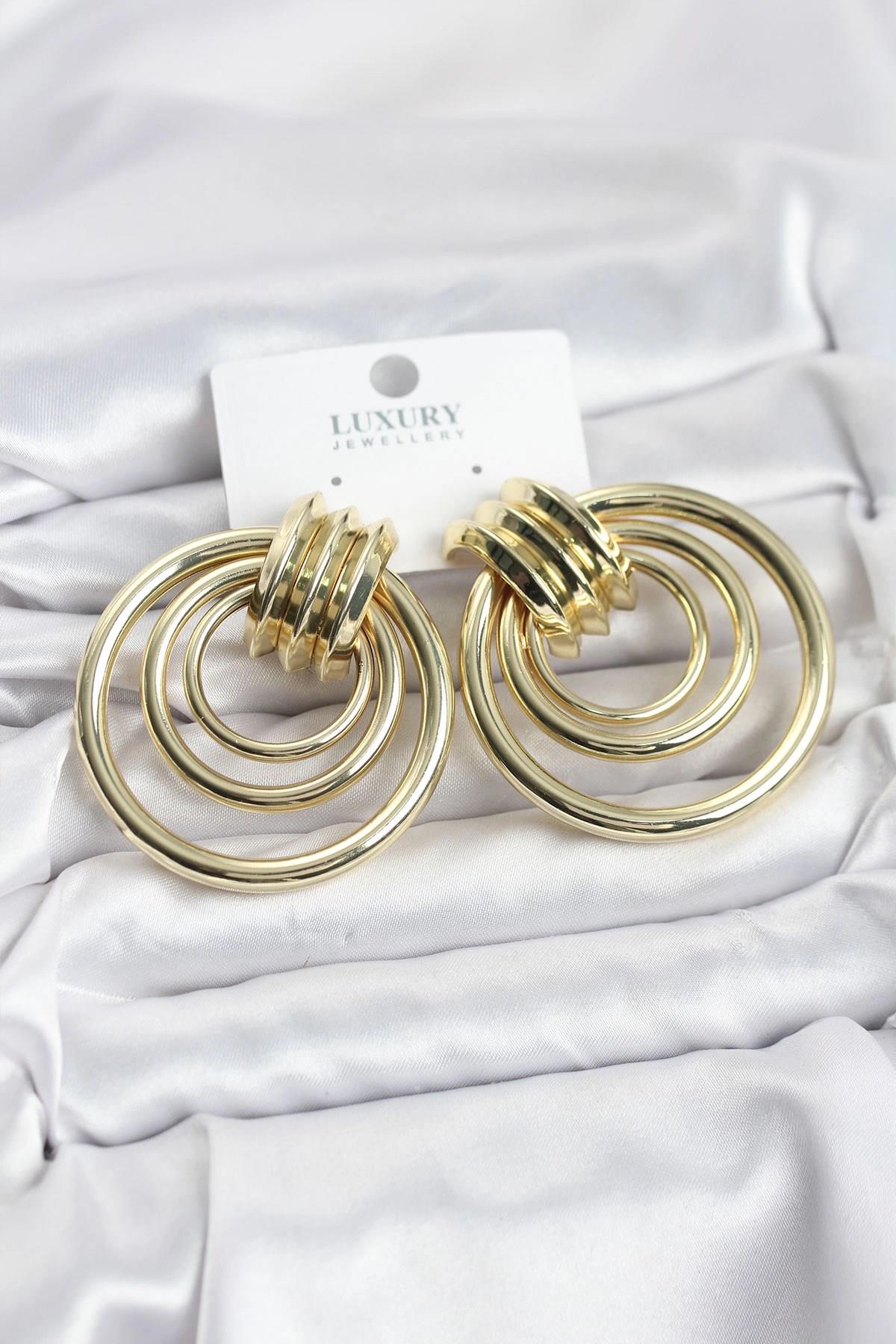 Mey İthalat® Pirinç Gold Renk Halka Model Vintage Kadın Küpe