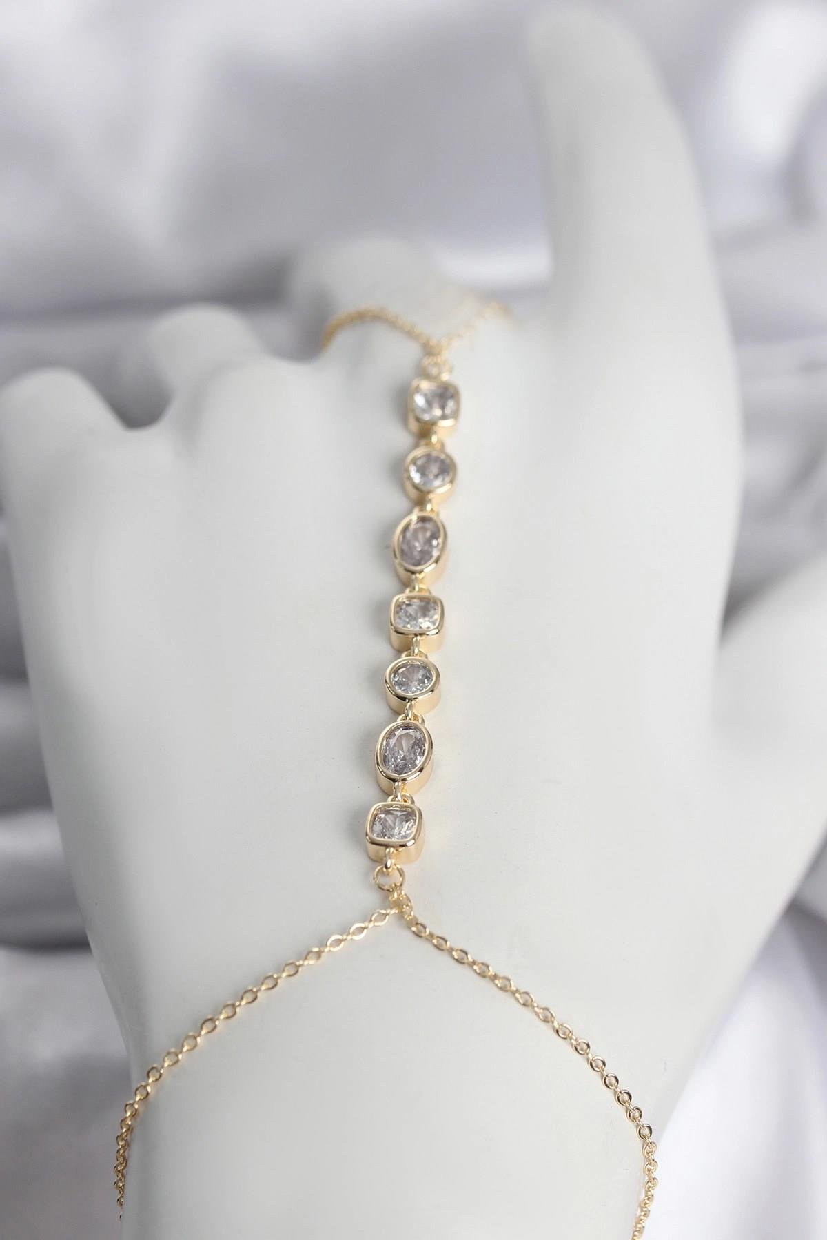 Mey İthalat® Pirinç Gold Renk Sıralı Zirkon Taşlı Kadın Şahmeran