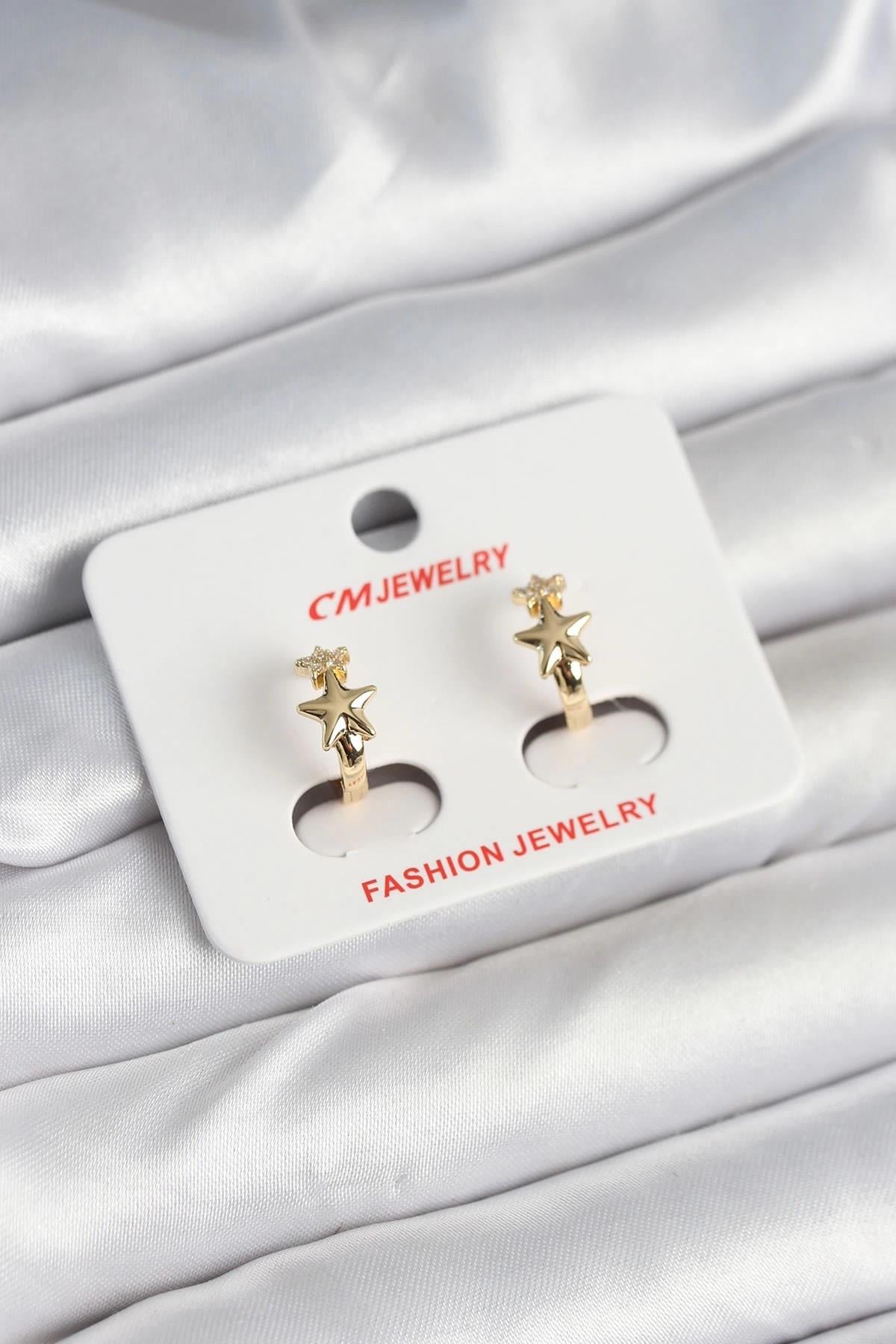 Mey İthalat® Pirinç Gold Renk Yıldız Kadın Küpe