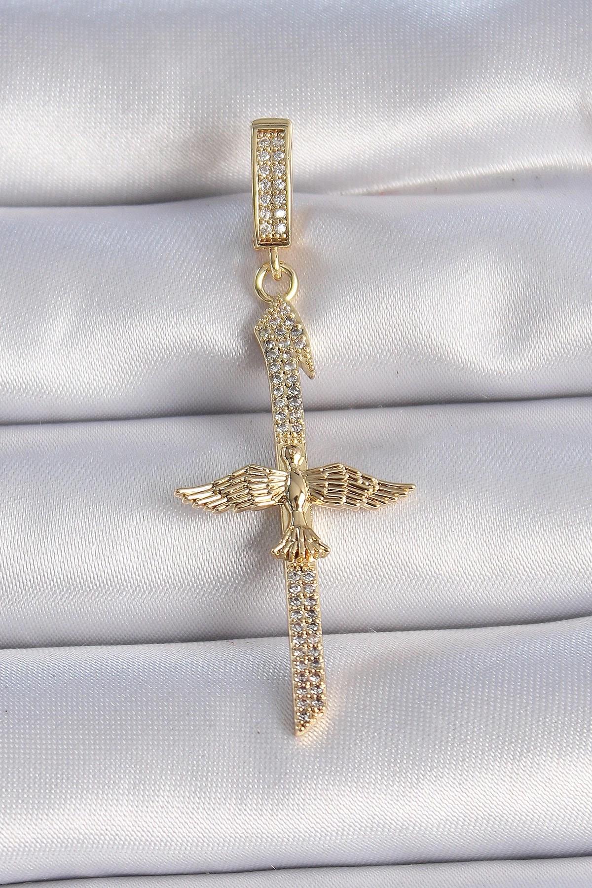 Mey İthalat® Pirinç Gold Renk Zirkon Taş Detaylı Elif Model Anka Kuşu Figür Ajda Charm
