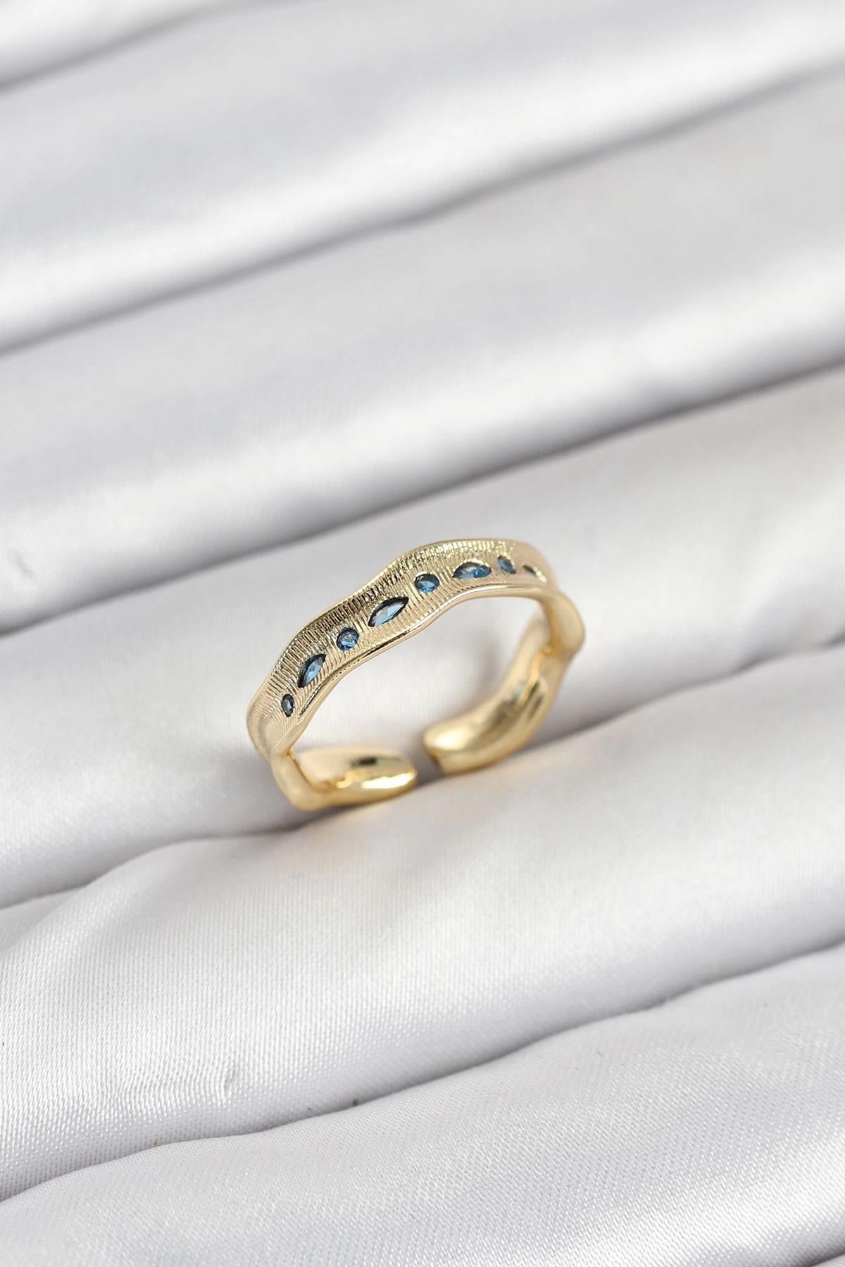 Mey İthalat® Pirinç Gold Renk Zirkon Taşlı Vintage Kadın Yüzük