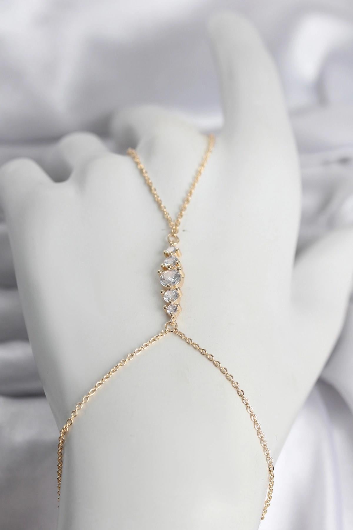 Mey İthalat® Pirinç Gold Renk Zirkon Taşlı Kadın Şahmeran
