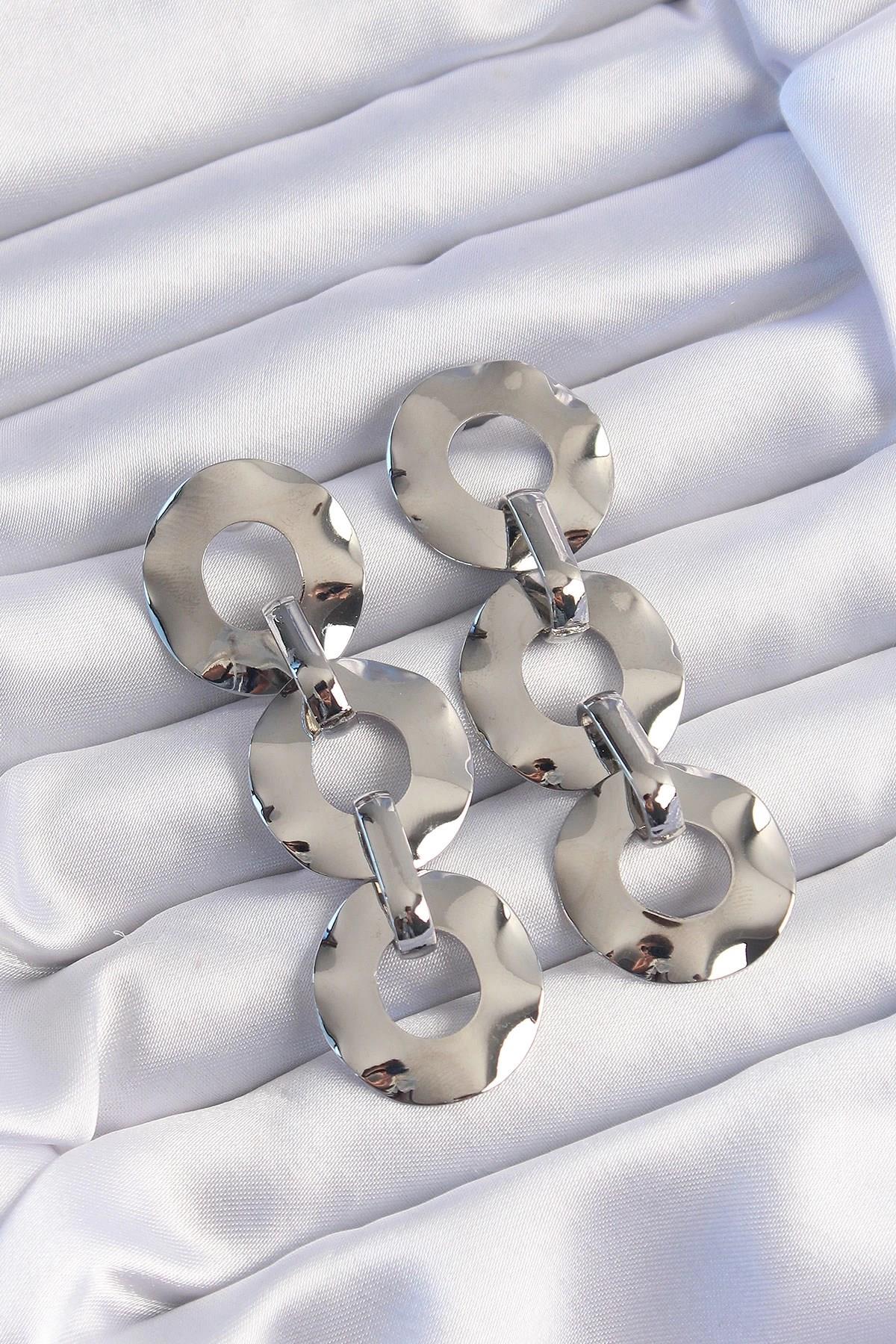 Mey İthalat® Pirinç Gümüş Renk Oval Ayna Model Sallantılı Küpe