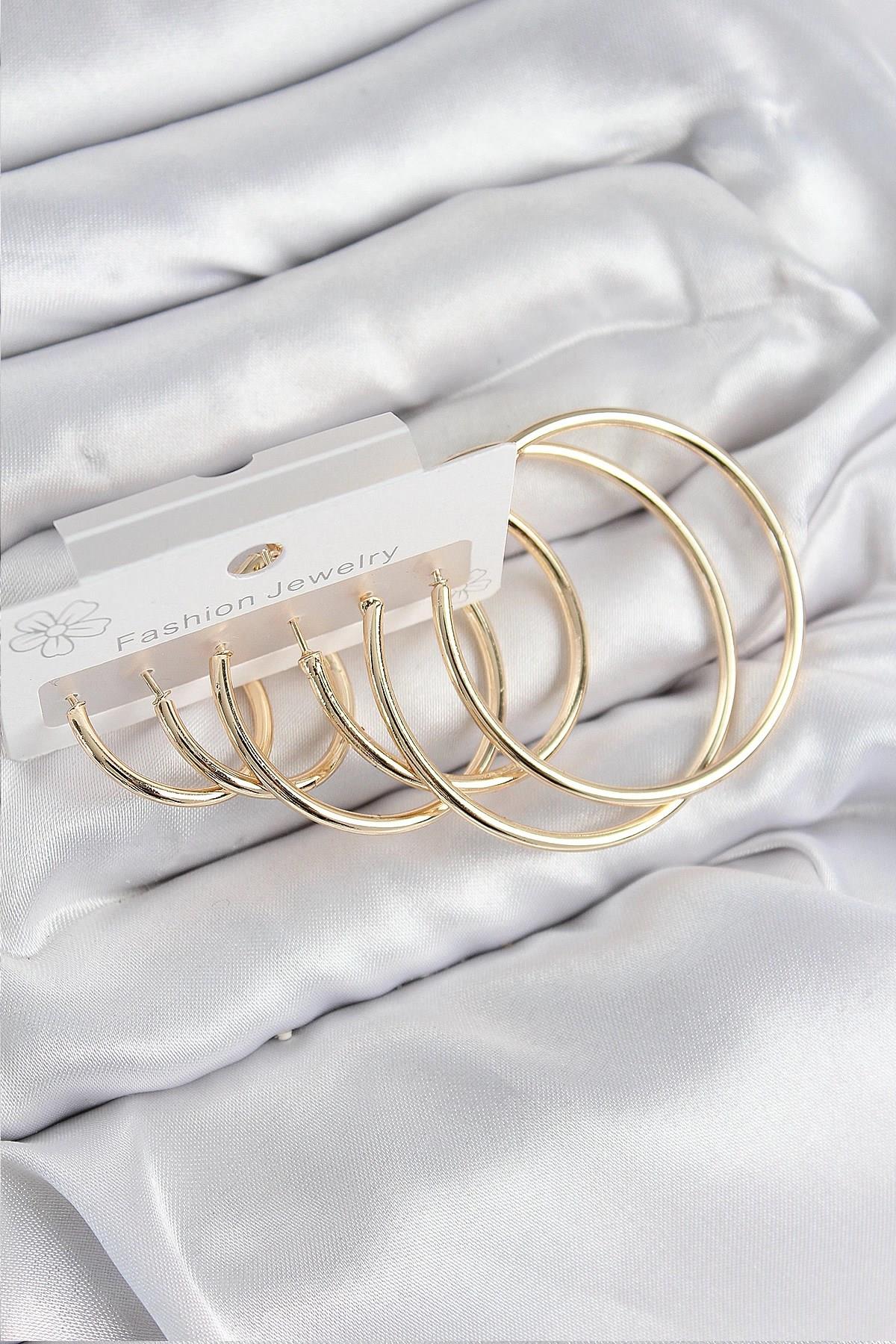 Mey İthalat® Pirinç Halka Model Gold Renk Kadın Set Küpe