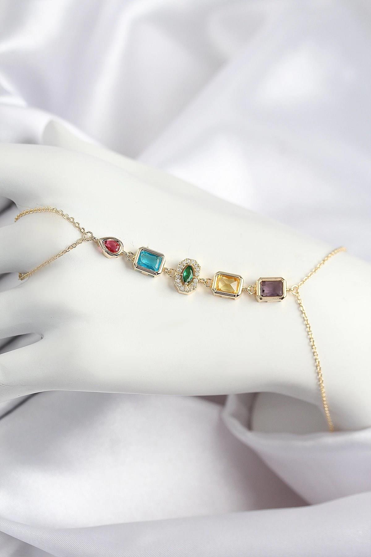 Mey İthalat® Pirinç Renkli Zirkon Taşlı Model Gold Renk Şahmeran