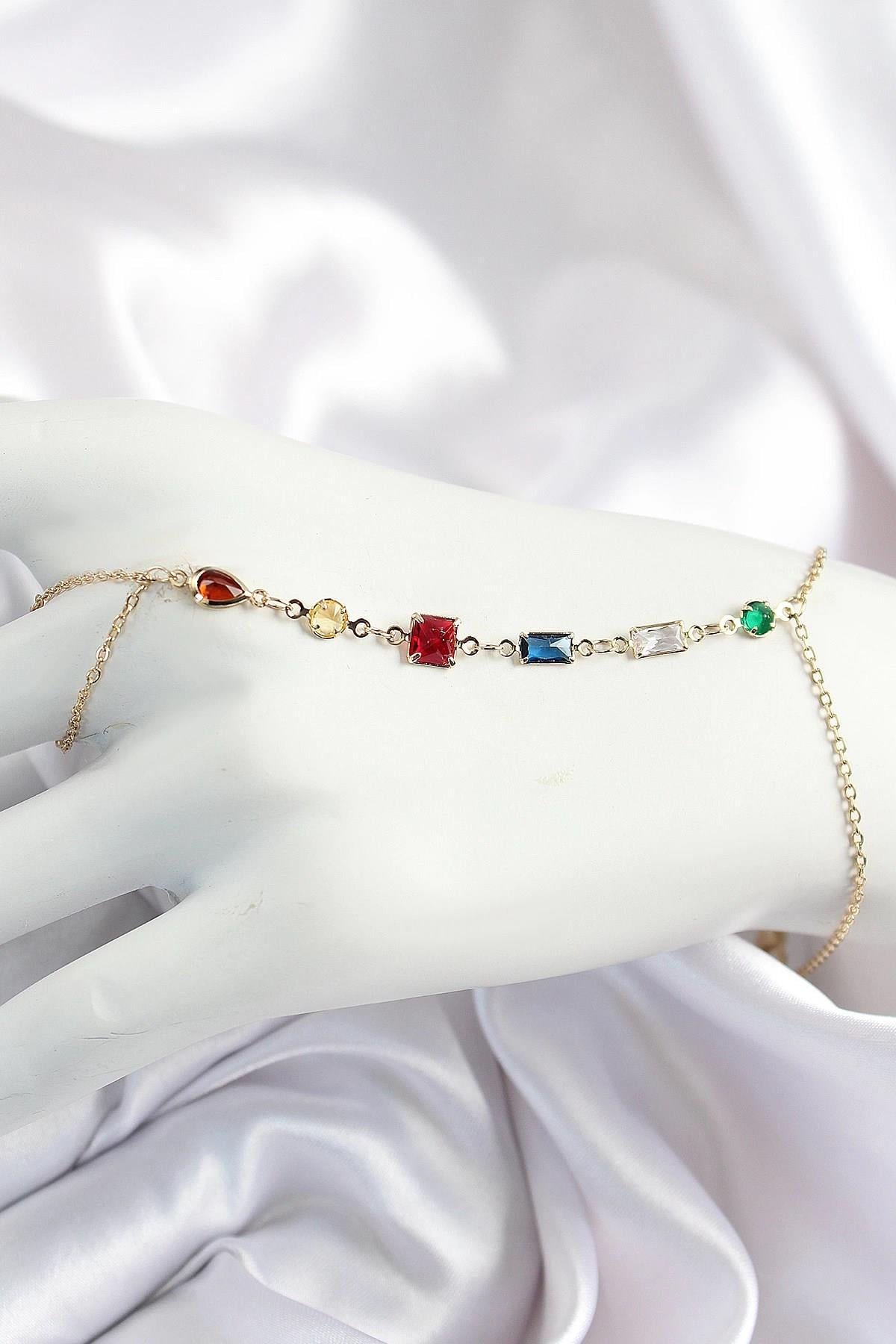 Mey İthalat® Pirinç Renkli Zirkon Taşlı Y Model Gold Renk Kadın Şahmeran