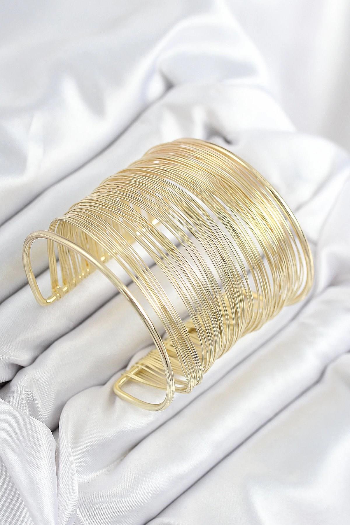 Mey İthalat® Pirinç Tel Sarma Model Gold Renk Kadın Bileklilk