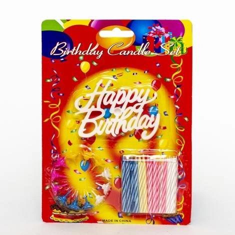 Mey İthalat® Rengarenk Mumlu Beyaz Happy Birthday Yazılı Doğum Günü Mumu 12 Adet