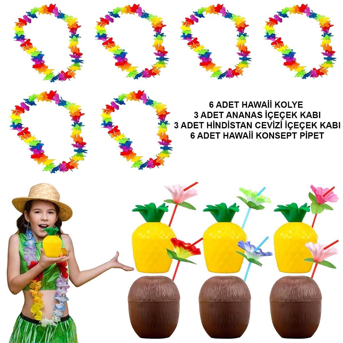 Mey İthalat® Tropikal Hawaii Parti Malzemeleri – Kolye, Pipet, Bardak Seti