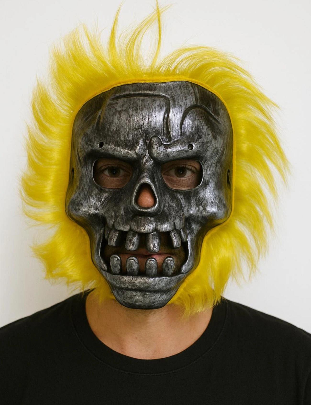 Mey İthalat® Wild Skull - Metal Kafatası Sarı Saçlı İskelet Maske