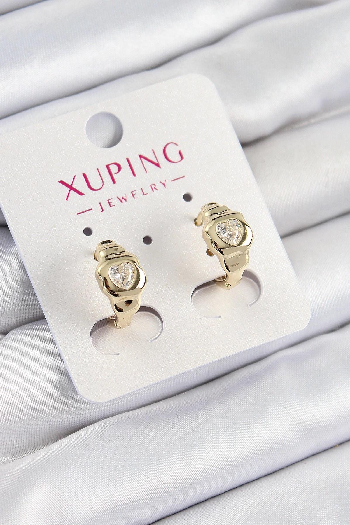Mey İthalat® Xuping Zirkon Taşlı Kalp Model Gold Renk Kadın Küpe