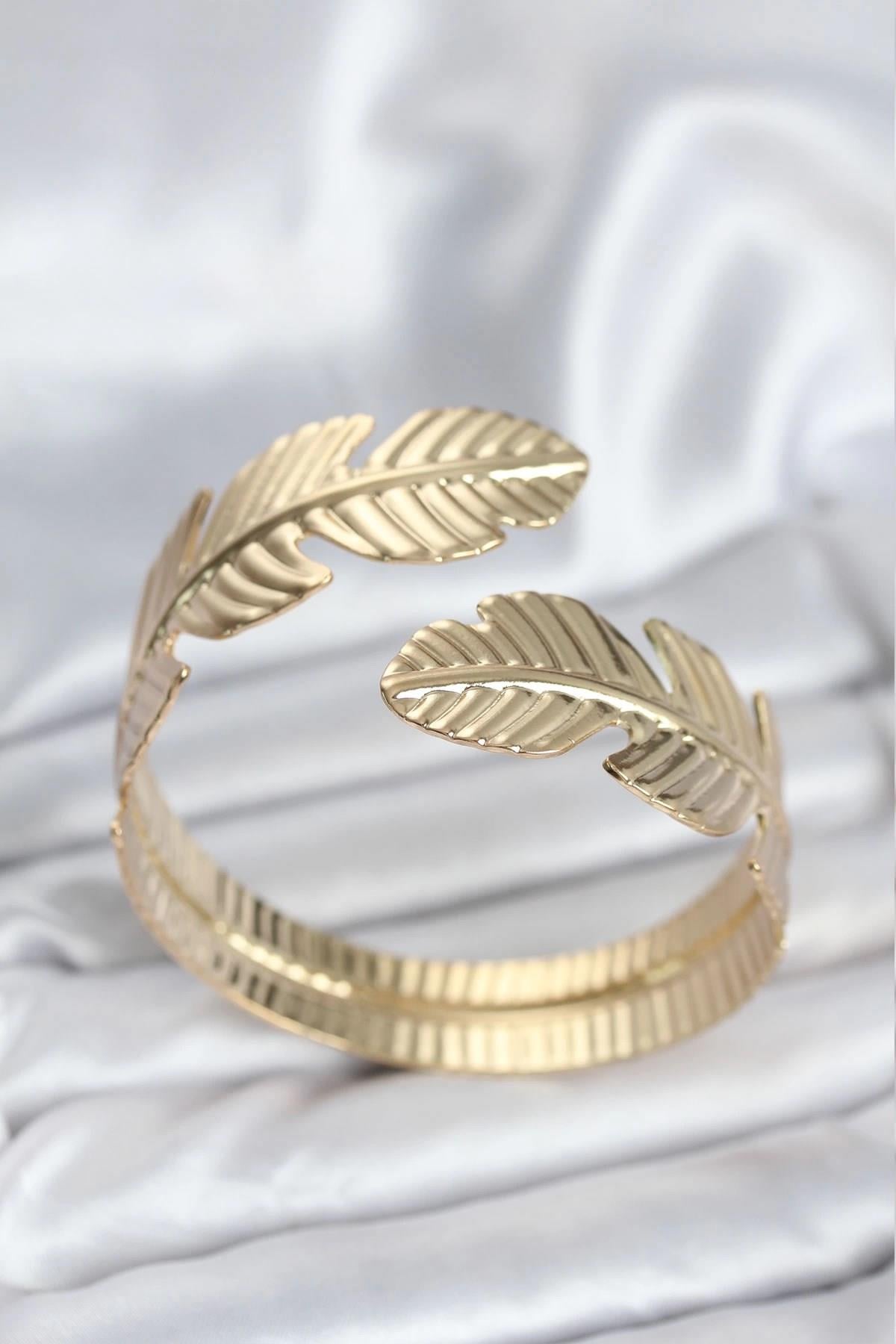 Mey İthalat® Yaprak Model Gold Renk Kadın Bileklik