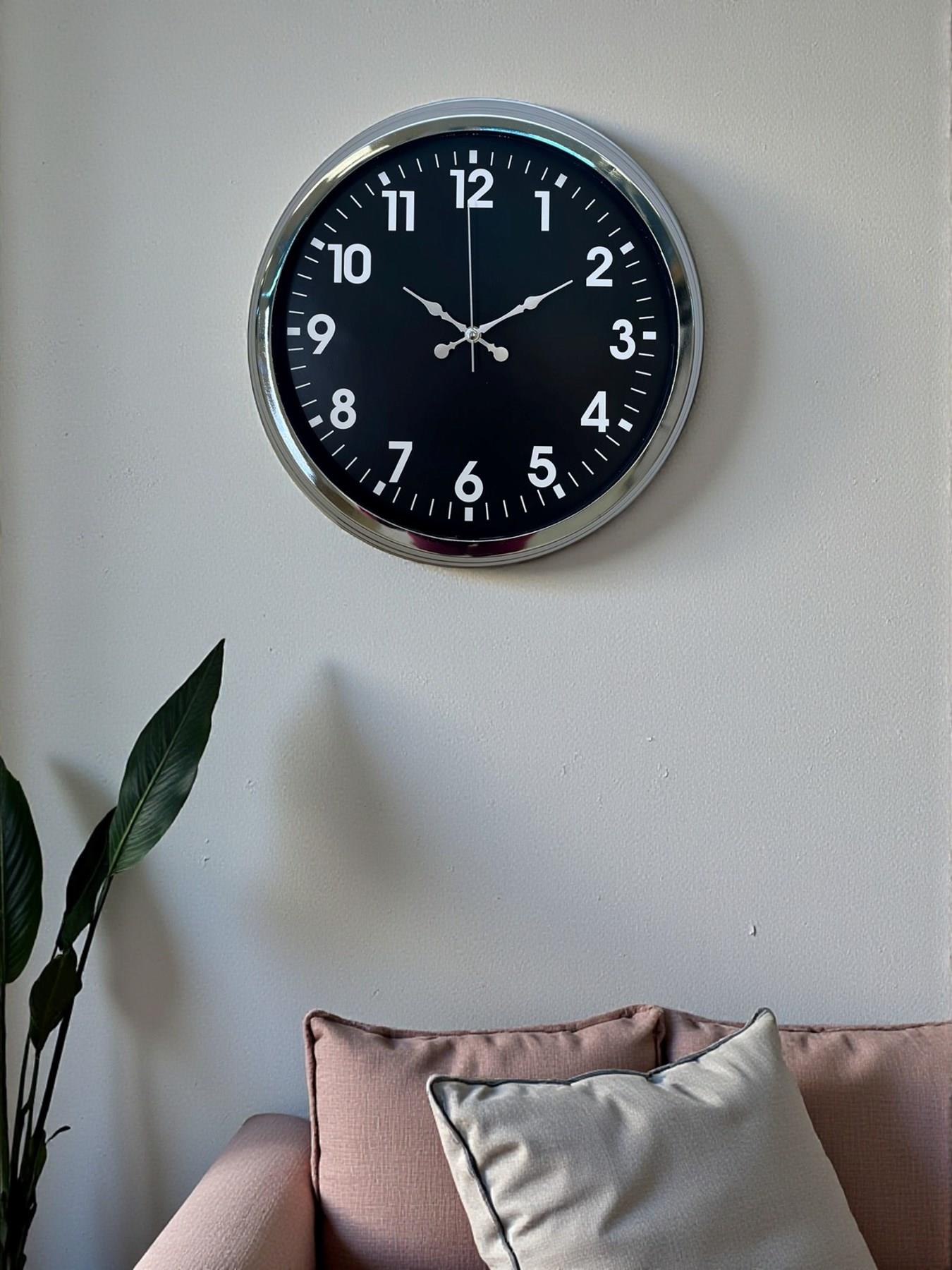 Modern 40 Cm Metal Krom Standart Duvar Saati