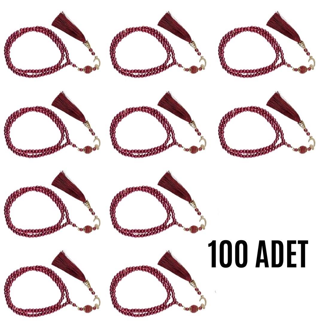 Namaz Tesbihi Vavlı 99'lu Cam İncili Amenerrasulü Dua Kartı İle Fuşya Renk Hediyelik 100 Adet