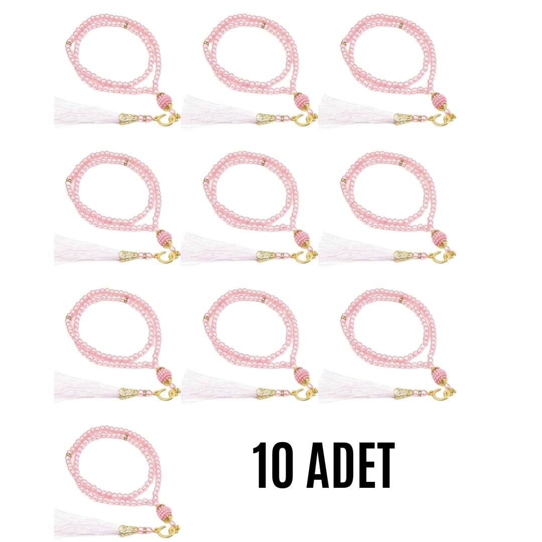 Namaz Tesbihi Vavlı 99'lu Cam İncili Amenerrasulü Dua Kartı İle Pembe Renk Hediyelik 10 Adet