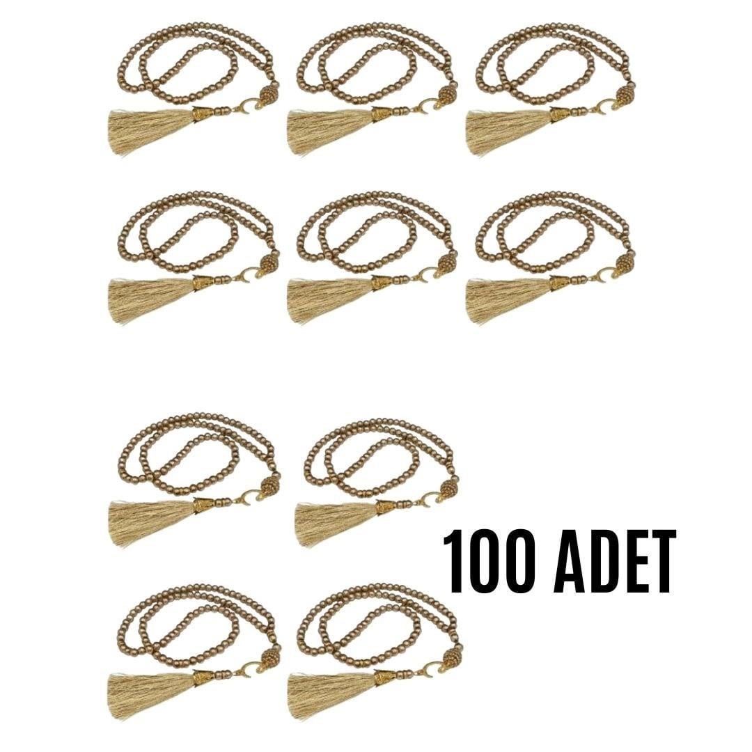 Namaz Tesbihi Vavlı 99'lu Cam İncili İsmi Azam Dua Kartı İle Süt Kahve Renk Hediyelik 100 Adet 100 Adet